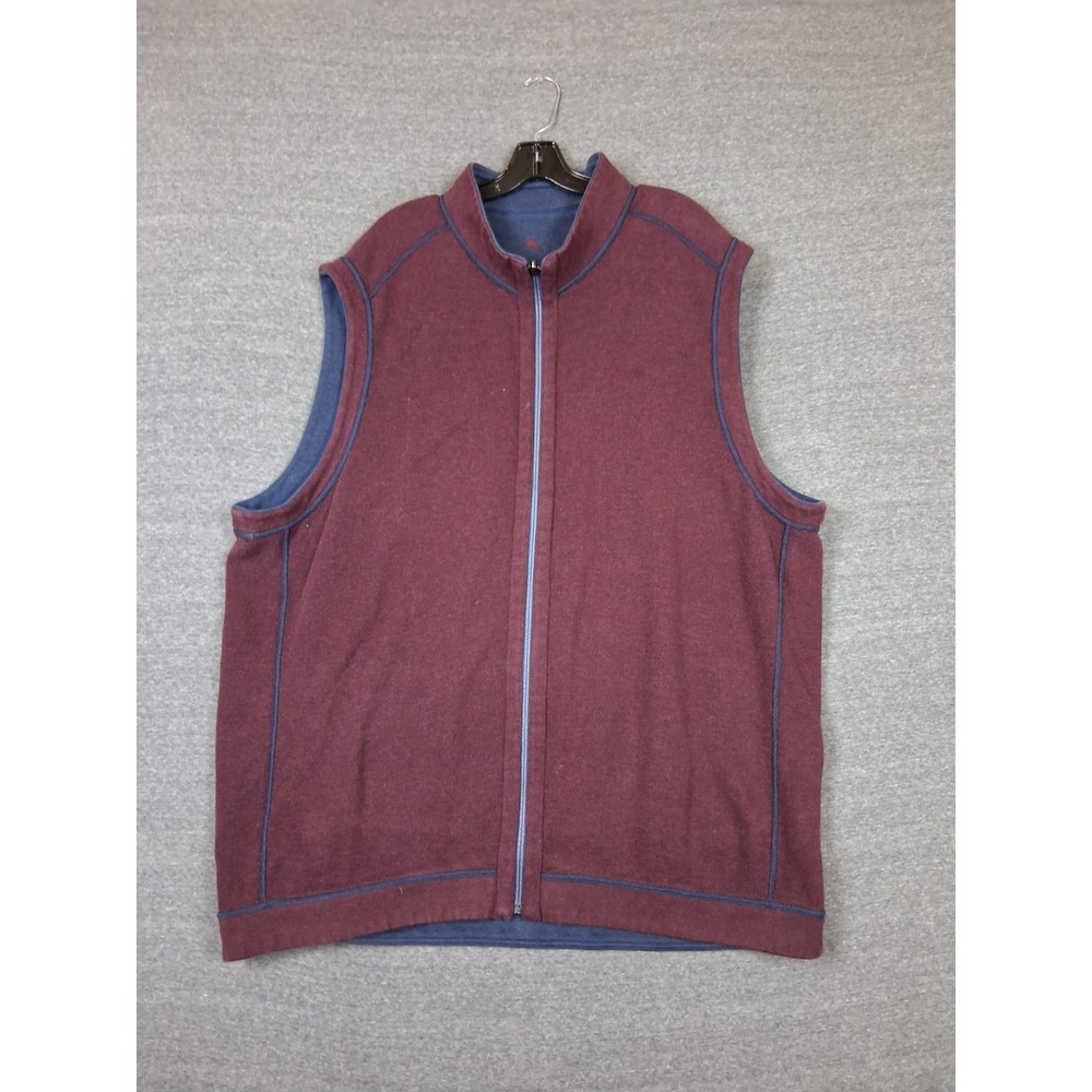 Tommy Bahama Mens Jacket 2XL Red Blue Full Zip Sweater Vest Reversible Preppy